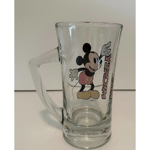 DISNEY Mickey Mouse VINTAGE Glass Mug Stein w/ Handle Excellent Graphics - Picture 4 of 12